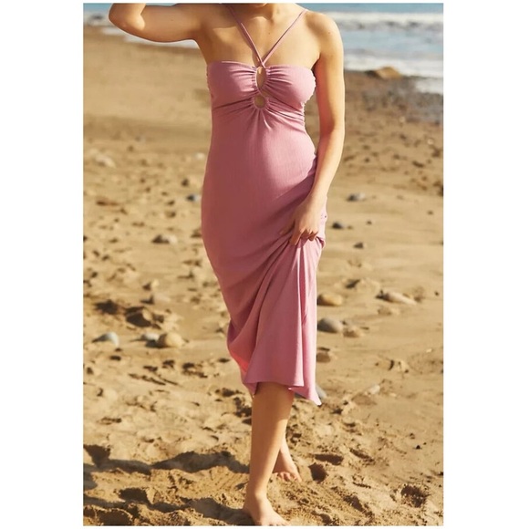 Anthropologie LSPACE Ellery Halter Cutout Dress Pink Maeve NWT Size Large Summer - Picture 2 of 7
